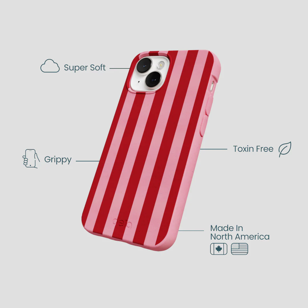Bubblegum Pink Cherry Stripes iPhone 13 Mini Case - Image 4