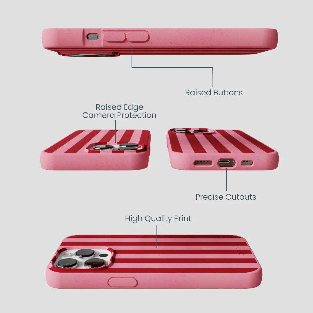 Bubblegum Pink Cherry Stripes iPhone 13 Pro Case - Image 3