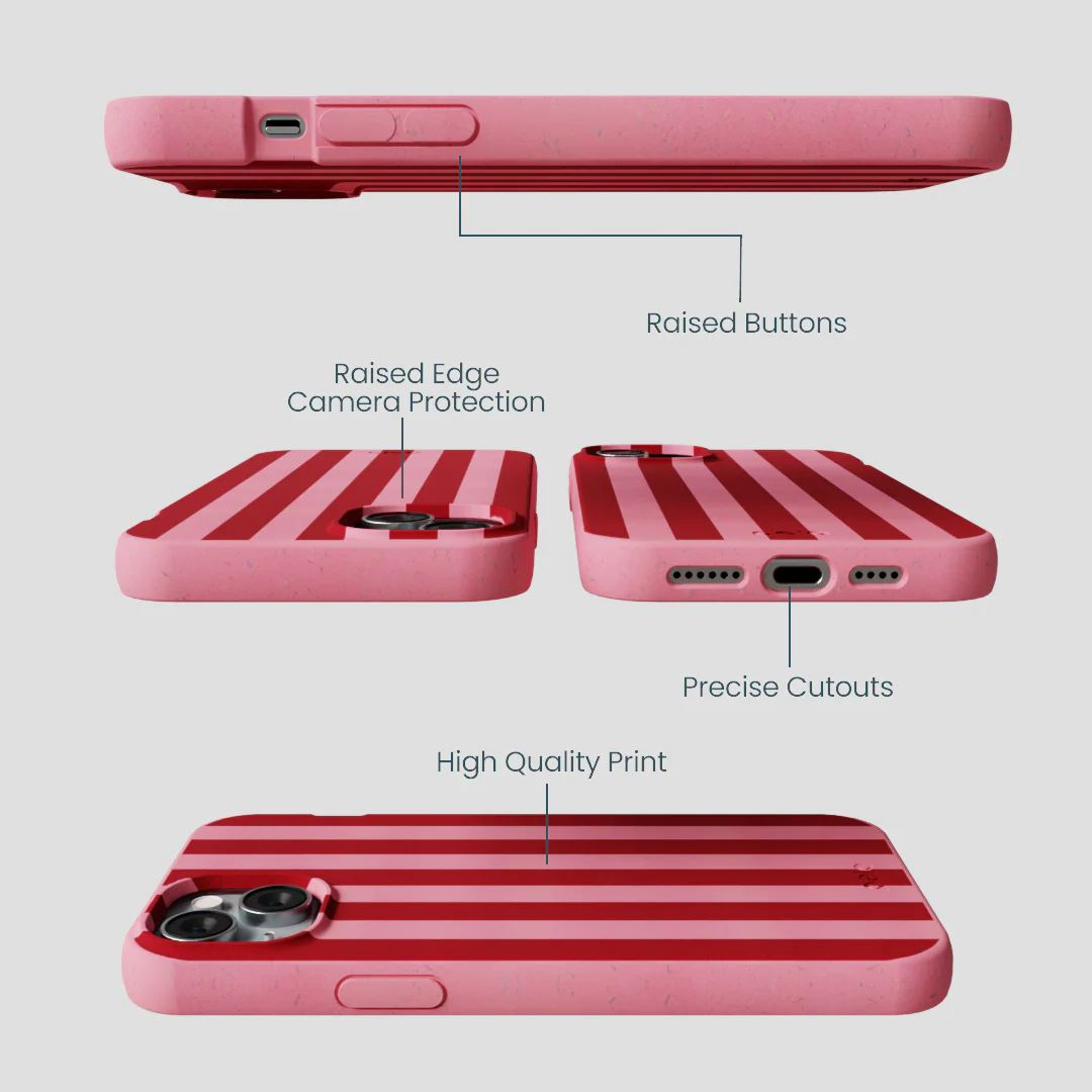 Bubblegum Pink Cherry Stripes iPhone 14 Plus Case - Image 3