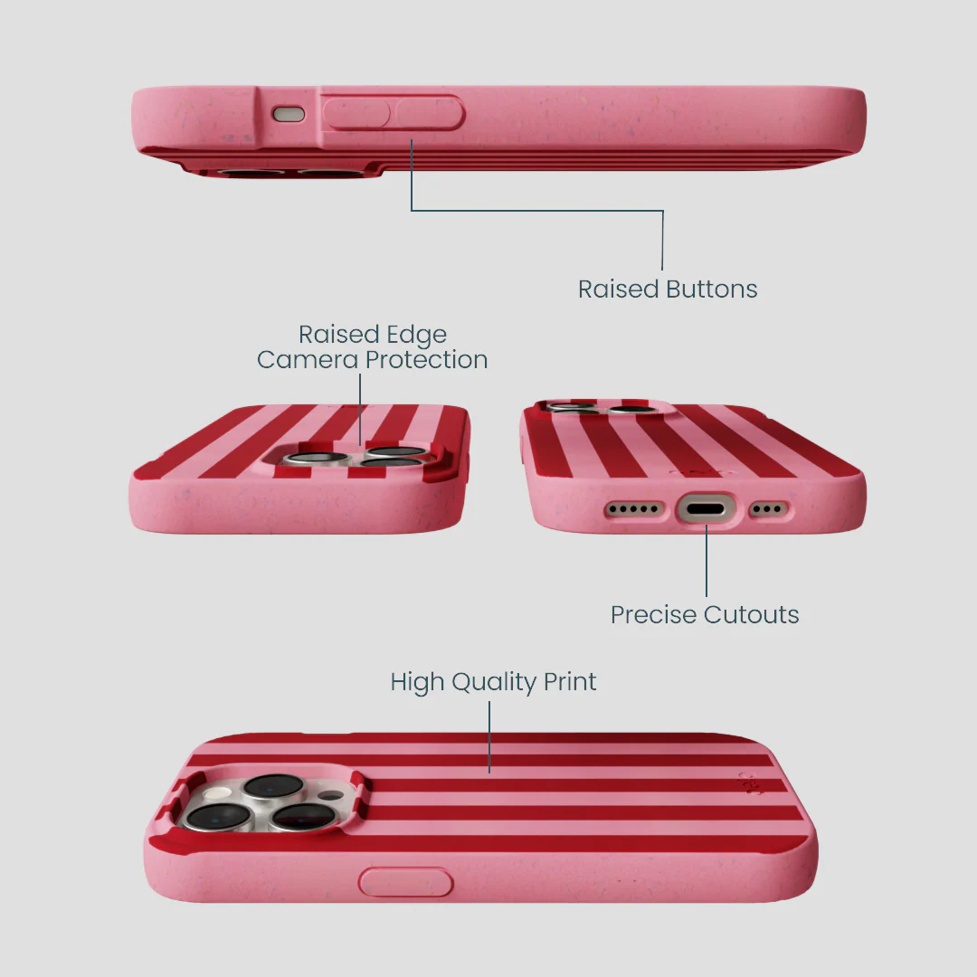 Bubblegum Pink Cherry Stripes iPhone 14 Pro Case - Image 3