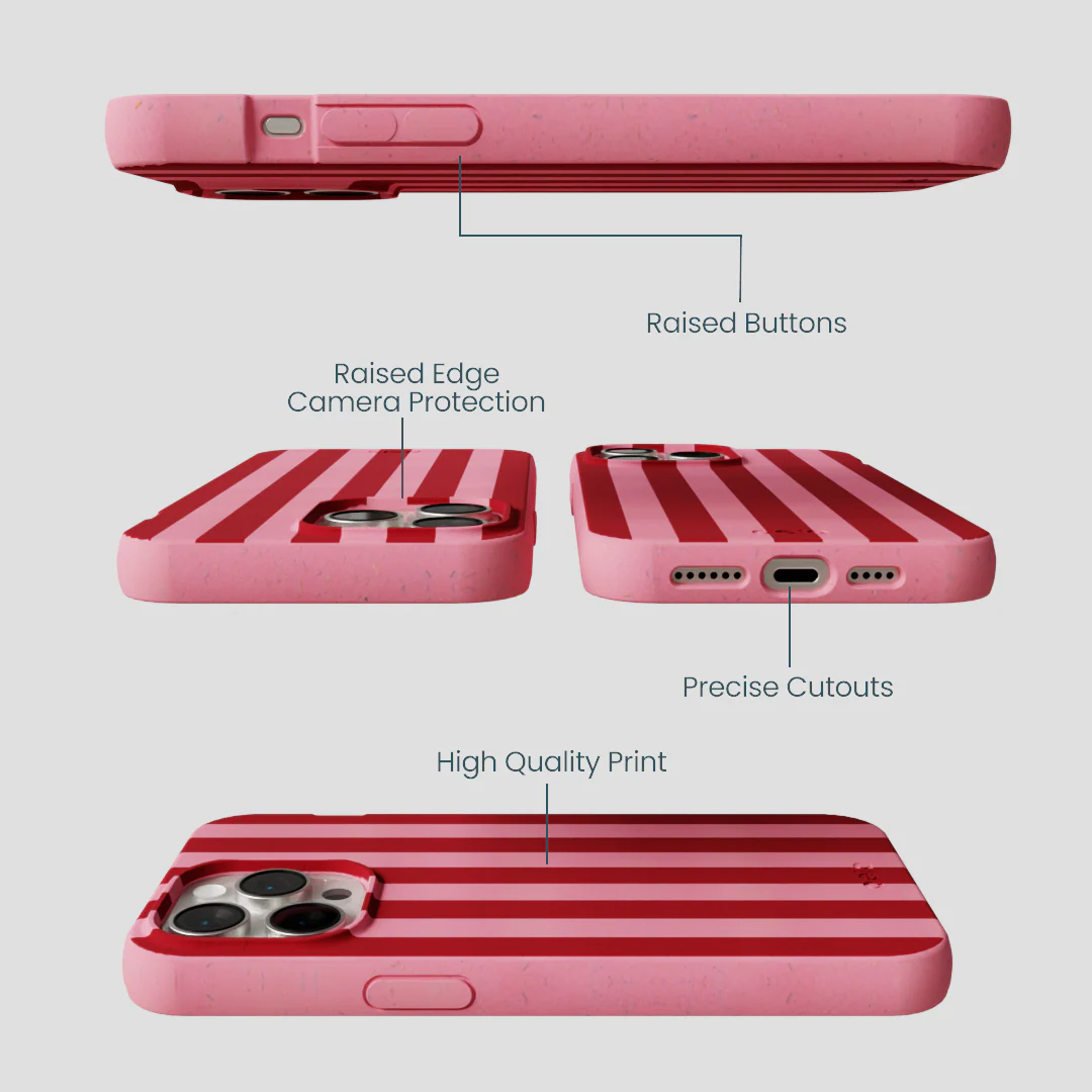 Bubblegum Pink Cherry Stripes iPhone 14 Pro Max Case - Image 3
