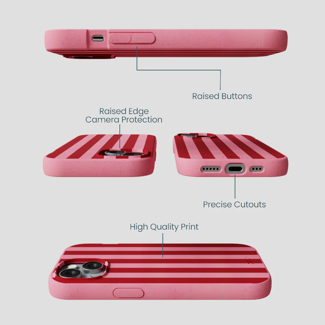 Bubblegum Pink Cherry Stripes iPhone 15 Case - Image 3