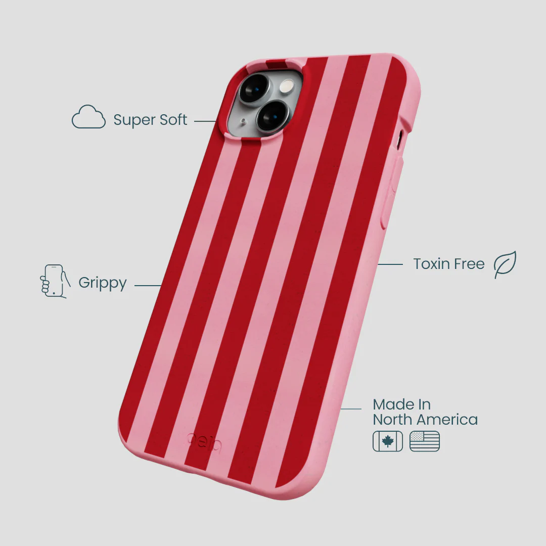 Bubblegum Pink Cherry Stripes iPhone 15 Plus Case - Image 4