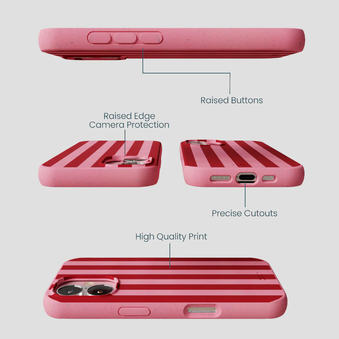 Bubblegum Pink Cherry Stripes iPhone 16 Case - Image 3