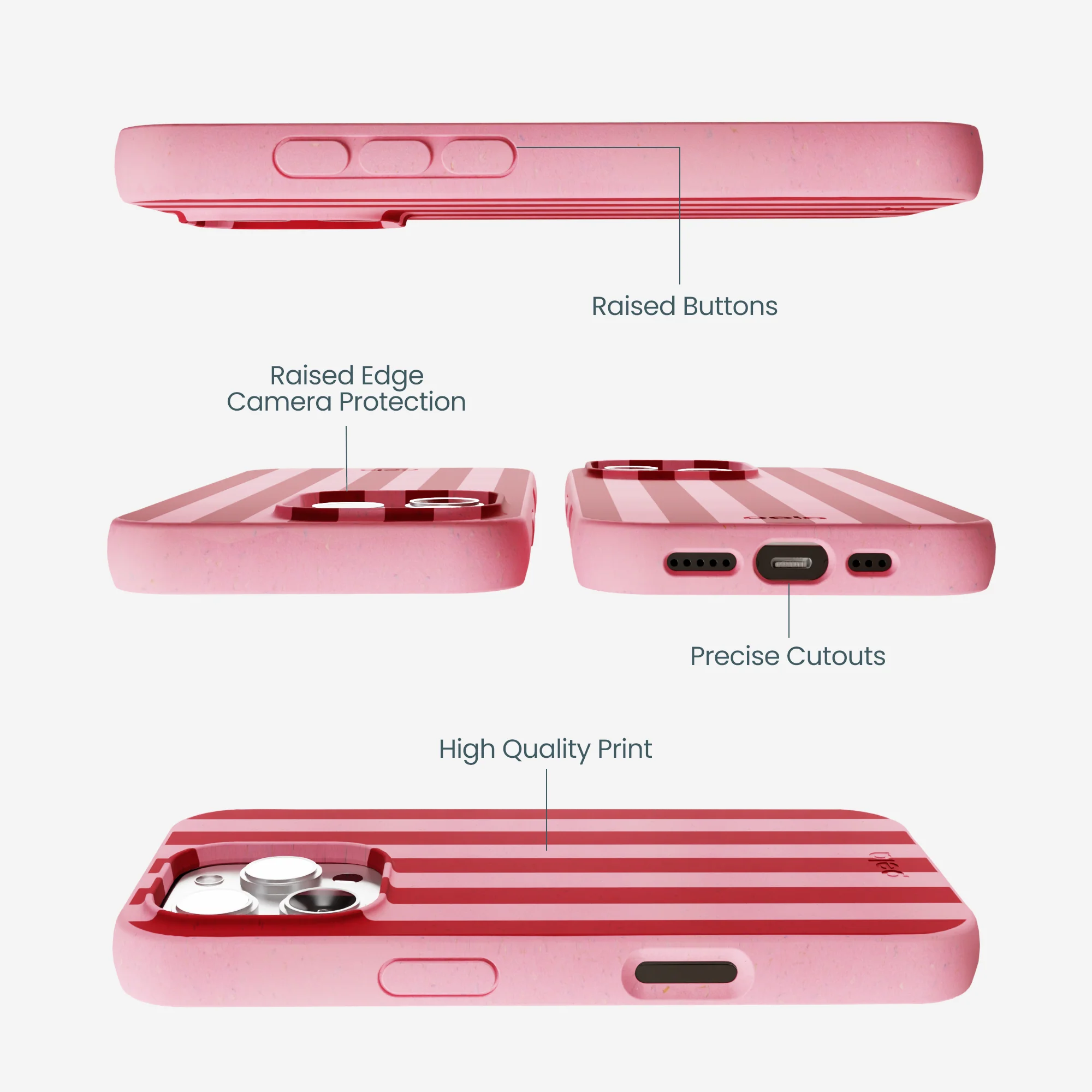 Bubblegum Pink Cherry Stripes iPhone 16 Pro Max Case - Image 3