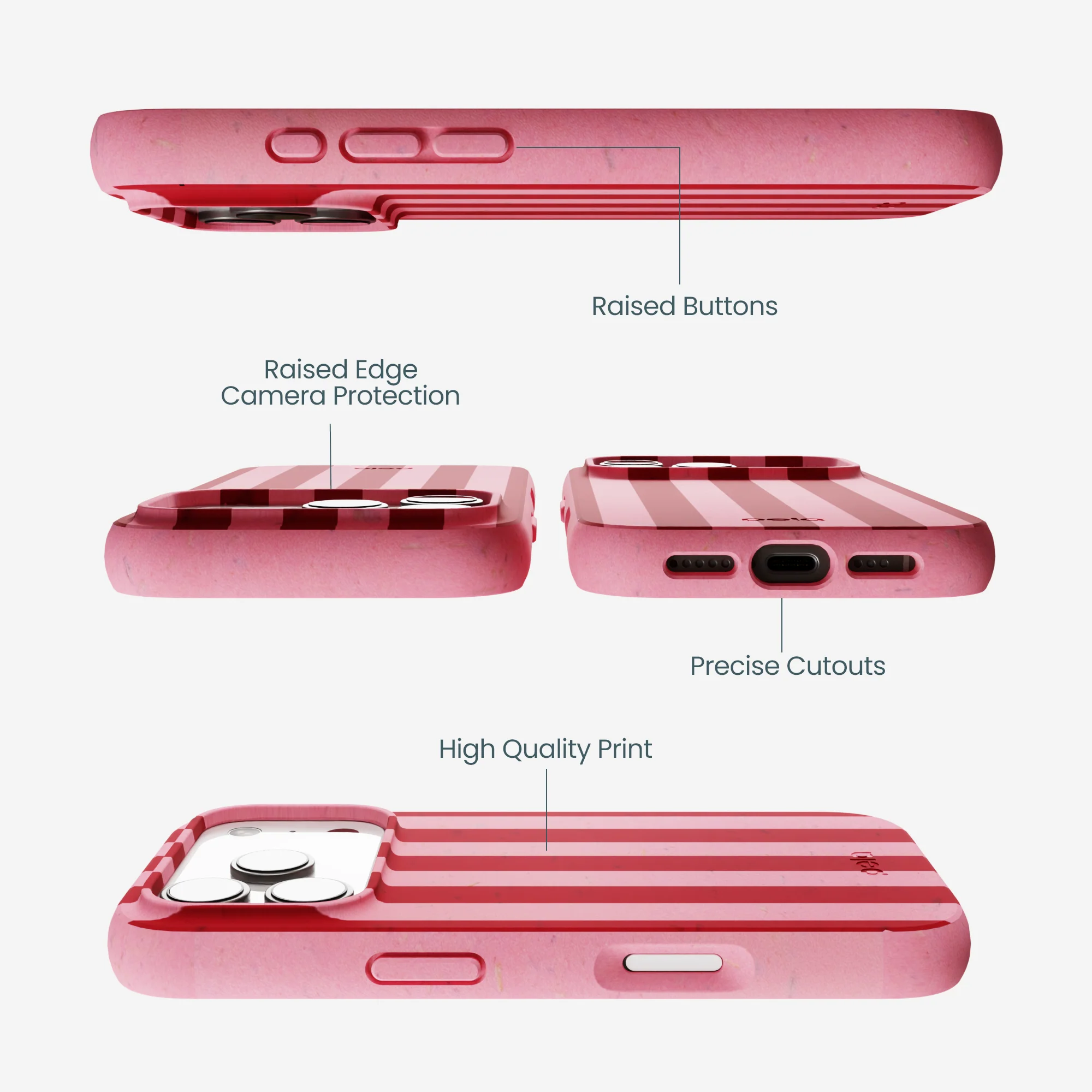 Bubblegum Pink Cherry Stripes iPhone 17 Pro Case - Image 3