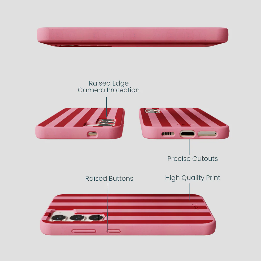 Bubblegum Pink Cherry Stripes Samsung Galaxy S23 Case - Image 2