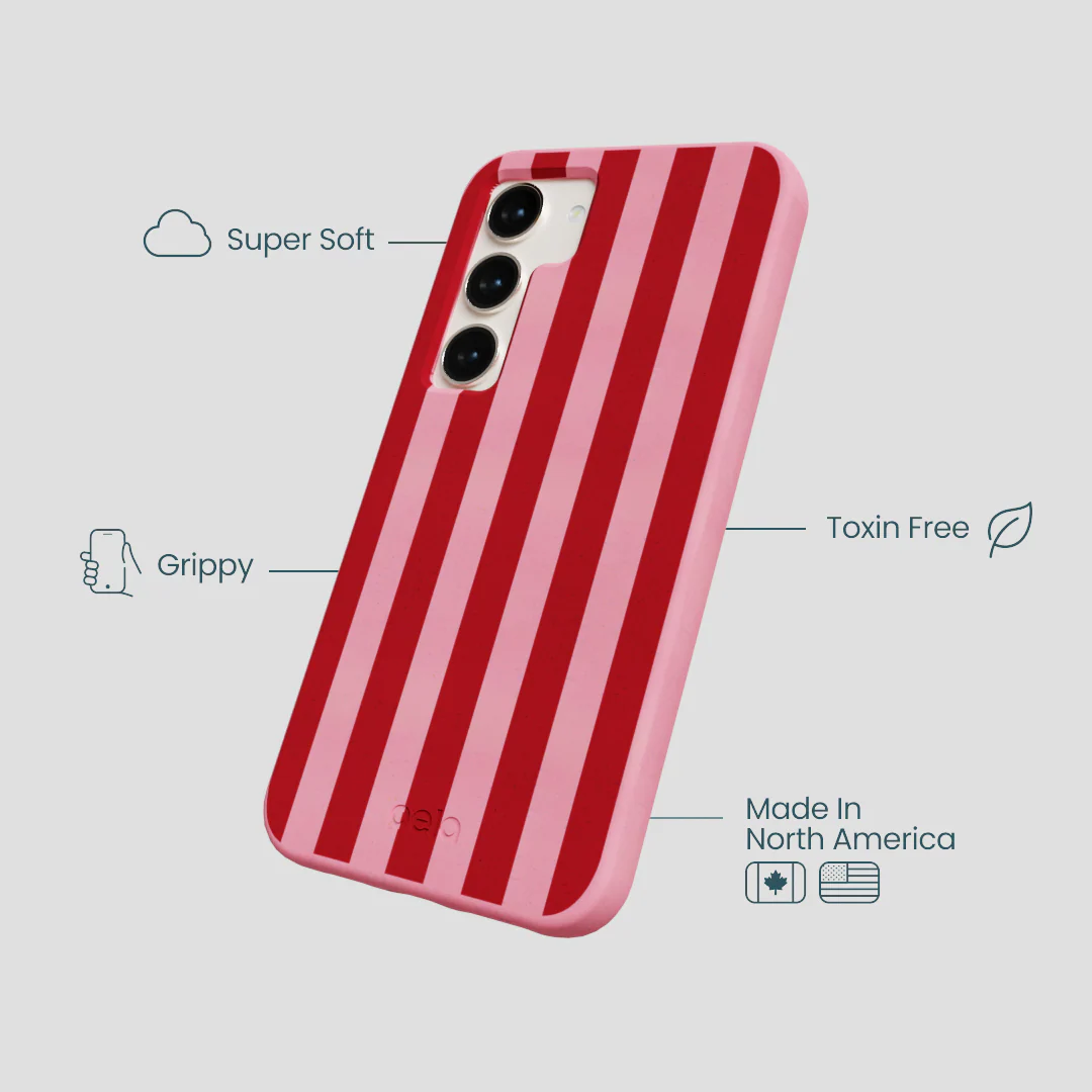 Bubblegum Pink Cherry Stripes Samsung Galaxy S23 Case - Image 3