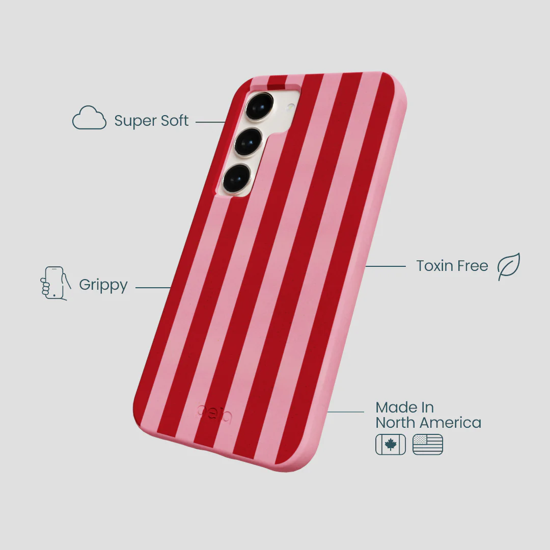 Bubblegum Pink Cherry Stripes Samsung Galaxy S24 Case - Image 3