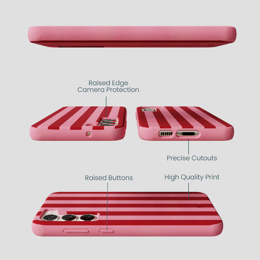Bubblegum Pink Cherry Stripes Samsung Galaxy S24+(Plus) Case - Image 2