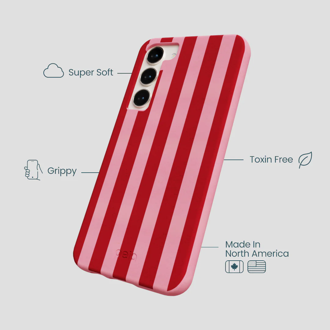 Bubblegum Pink Cherry Stripes Samsung Galaxy S24+(Plus) Case - Image 3