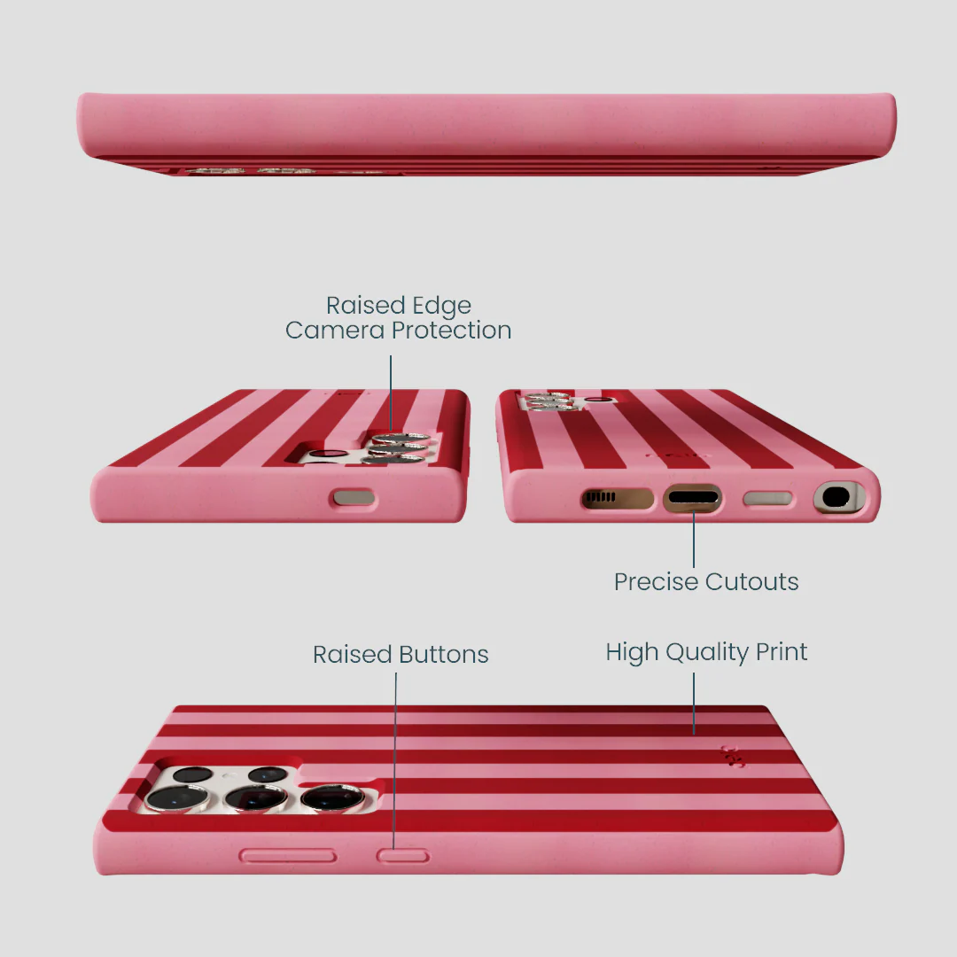 Bubblegum Pink Cherry Stripes Samsung Galaxy S24 Ultra Case - Image 2