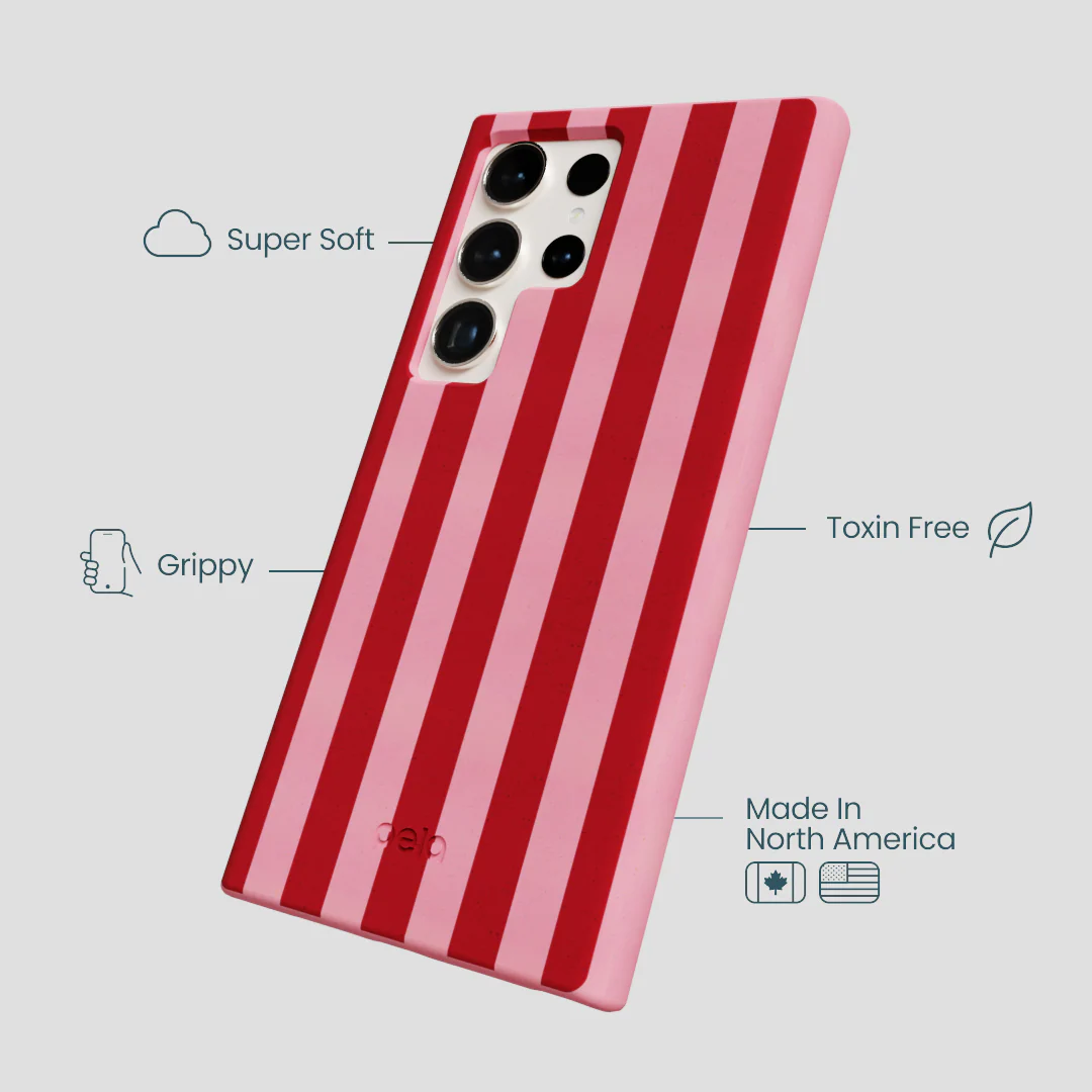 Bubblegum Pink Cherry Stripes Samsung Galaxy S24 Ultra Case - Image 3