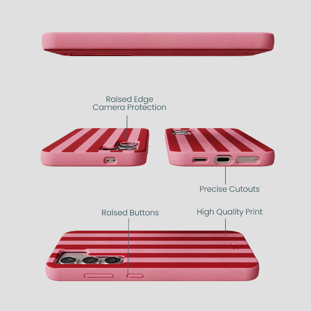 Bubblegum Pink Cherry Stripes Samsung Galaxy S25 Case - Image 2