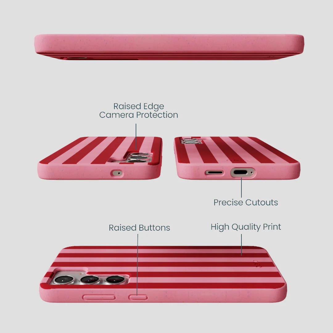 Bubblegum Pink Cherry Stripes Samsung Galaxy S25+(Plus) Case - Image 2