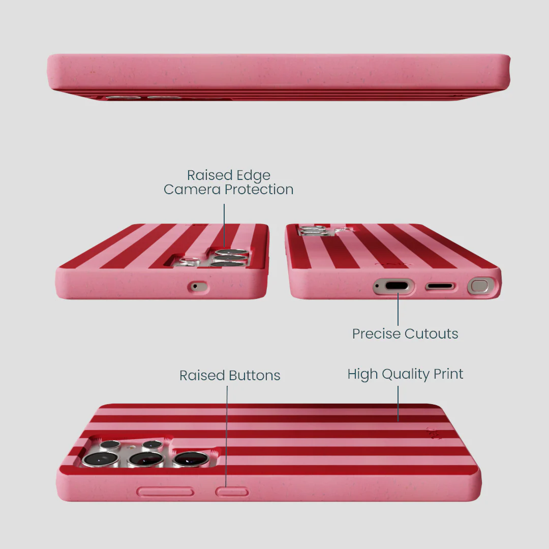 Bubblegum Pink Cherry Stripes Samsung Galaxy S25 Ultra Case - Image 2