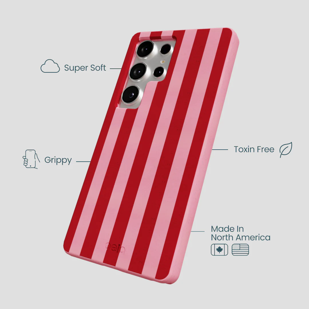 Bubblegum Pink Cherry Stripes Samsung Galaxy S25 Ultra Case - Image 3