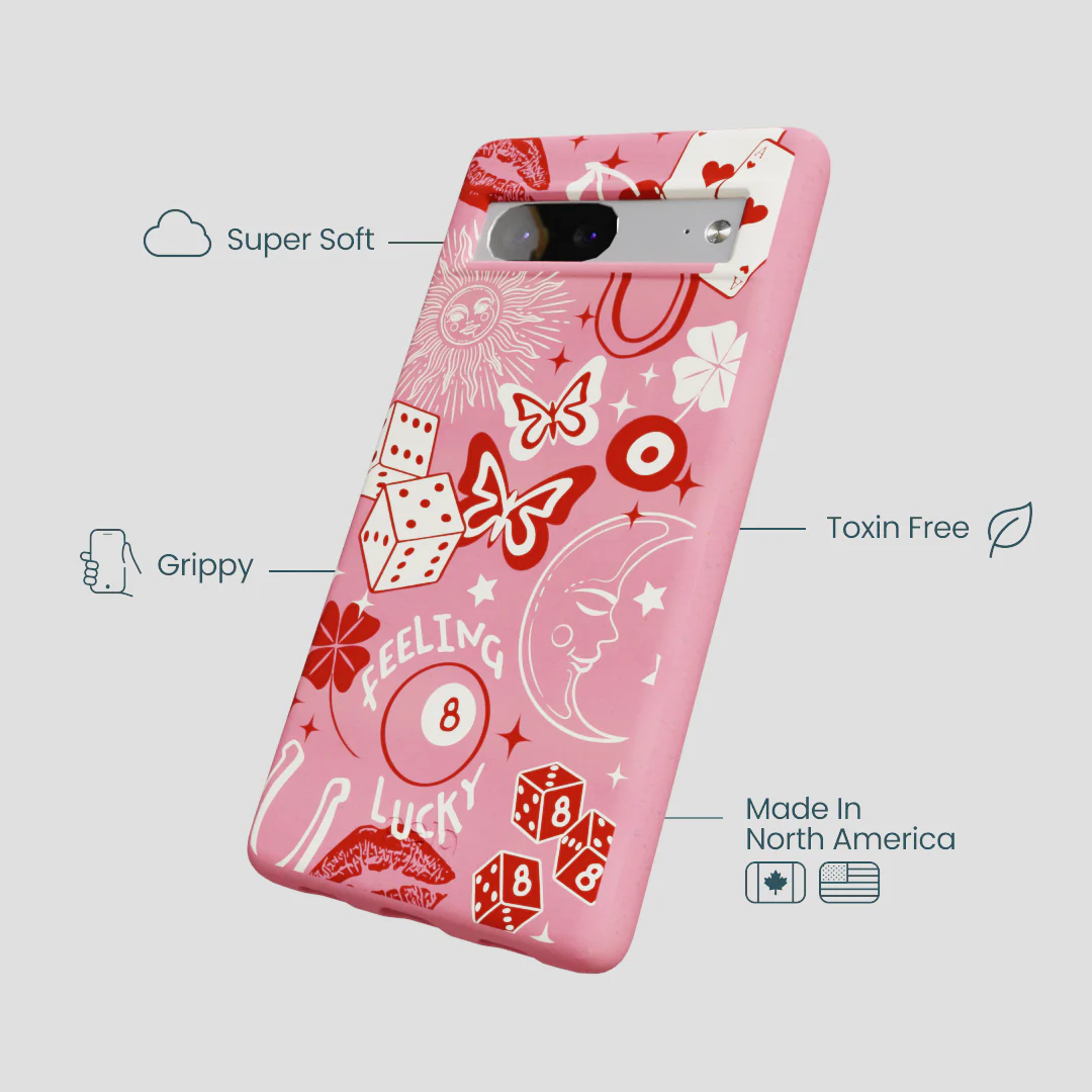 Bubblegum Pink Feeling Lucky Google Pixel 7 Case - Image 4