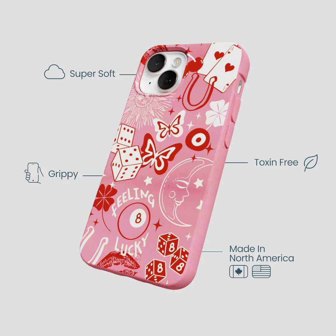 Bubblegum Pink Feeling Lucky iPhone 13 Case - Image 4