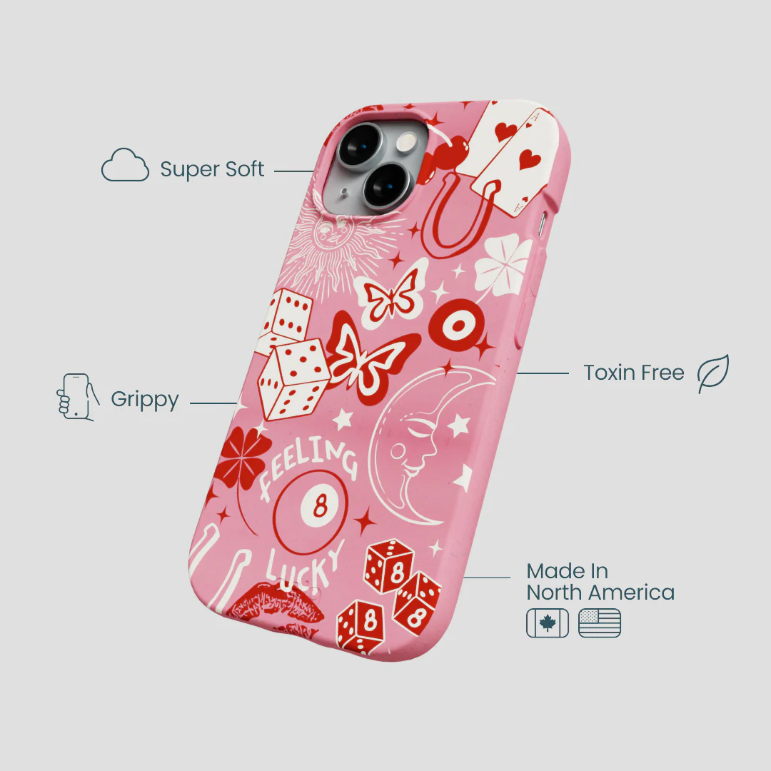 Bubblegum Pink Feeling Lucky iPhone 14 Case - Image 4