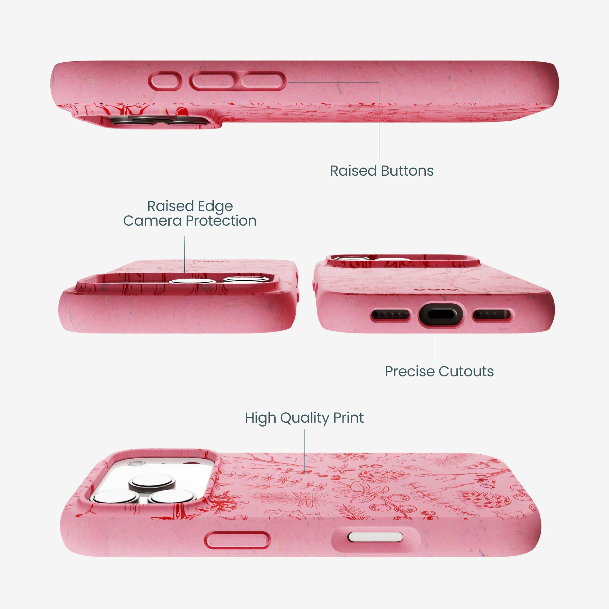 Bubblegum Pink Festive Forest iPhone 17 Pro Case - Image 3