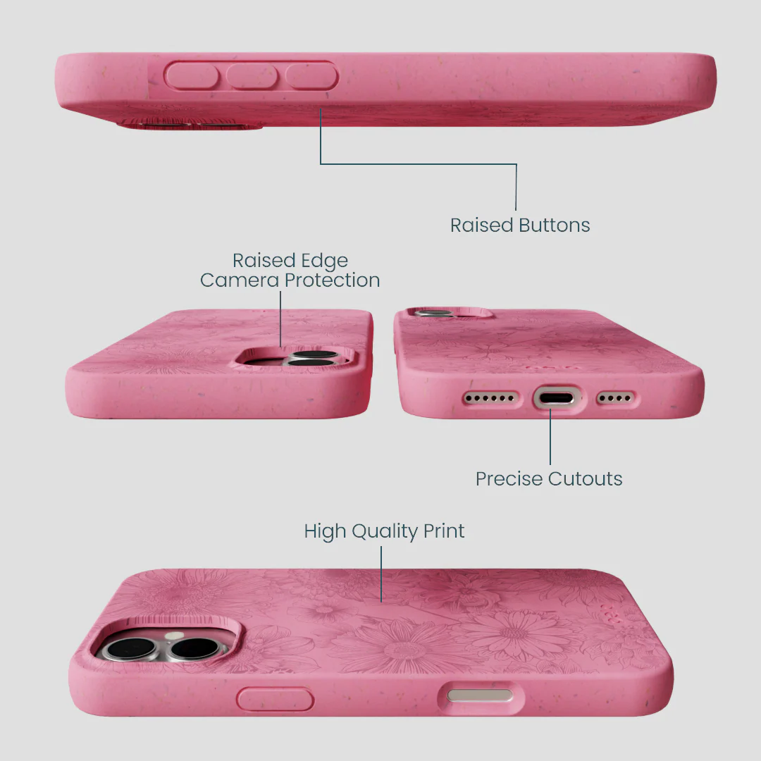Bubblegum Pink Flora iPhone 16 Plus Case - Image 3