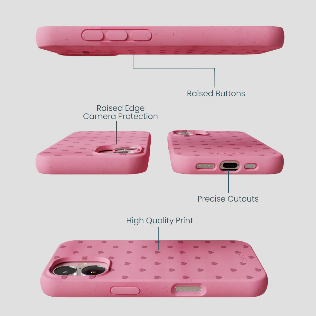 Bubblegum Pink Hearts iPhone 16 Case - Image 2