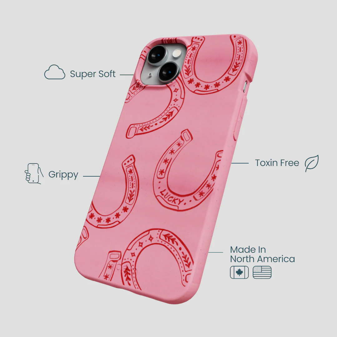 Bubblegum Pink Lucky Horseshoe iPhone 14 Plus Case - Image 4