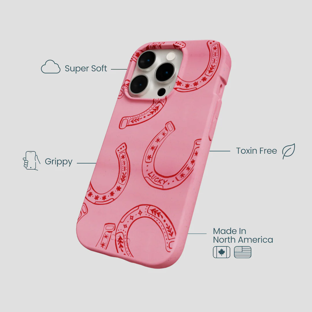Bubblegum Pink Lucky Horseshoe iPhone 14 Pro Case - Image 4