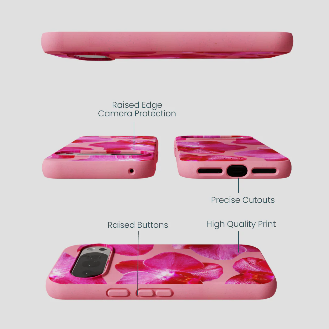 Bubblegum Pink Pink Orchids Google Pixel 10/10 Pro Case - Image 2