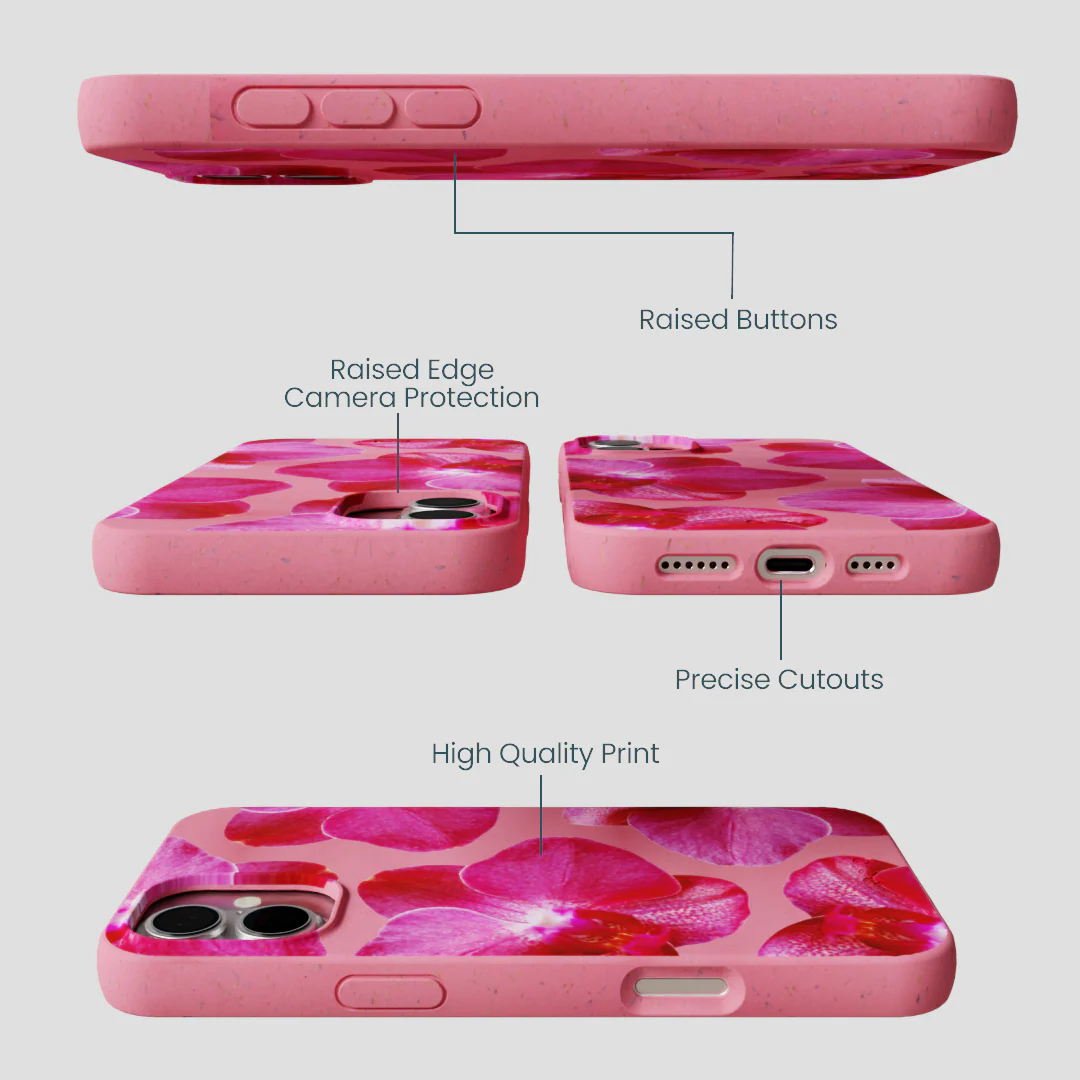 Bubblegum Pink Pink Orchids iPhone 16 Plus Case - Image 3
