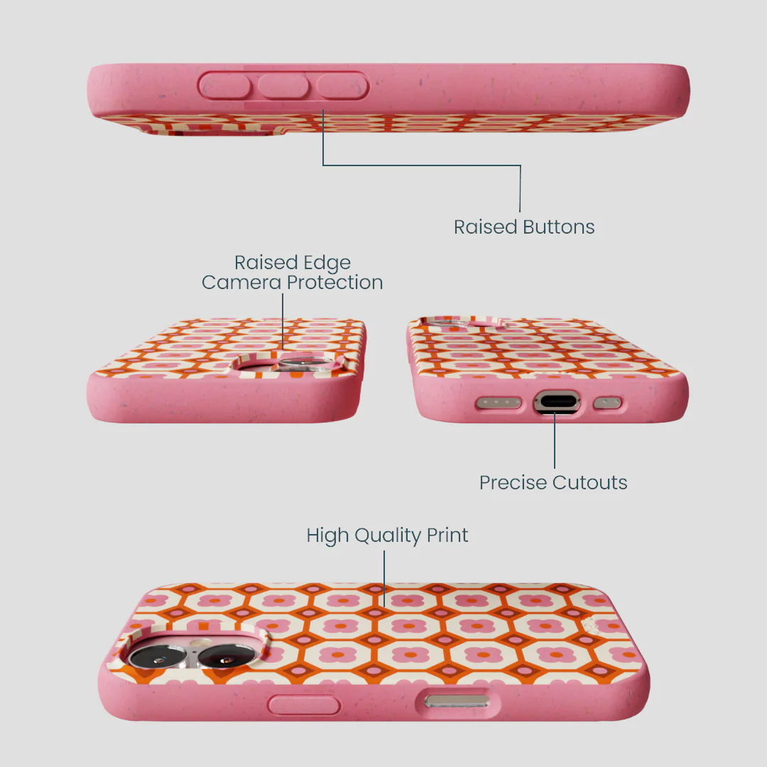 Bubblegum Pink Retro Tiles iPhone 16 Case - Image 3