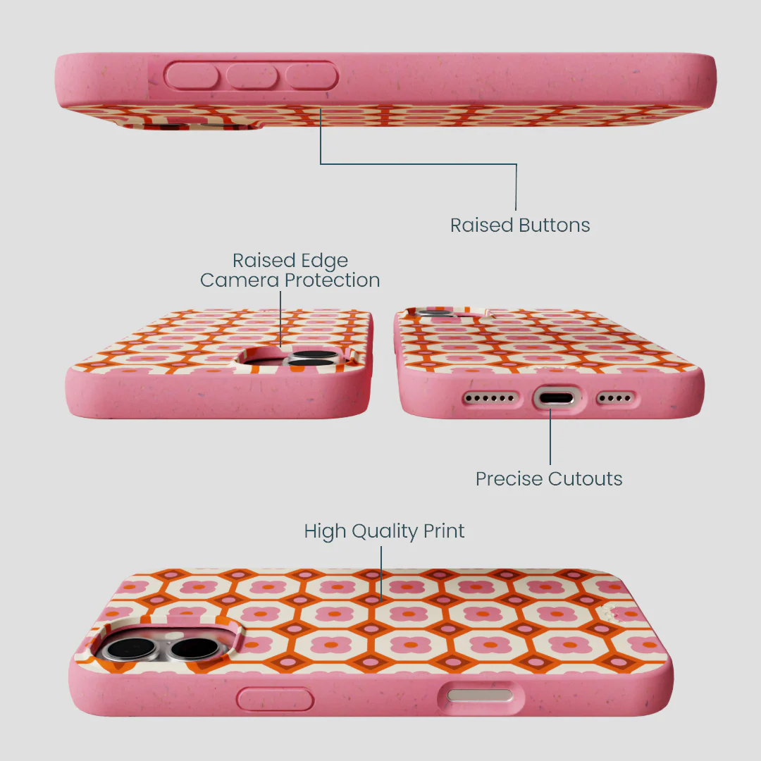 Bubblegum Pink Retro Tiles iPhone 16 Plus Case - Image 3