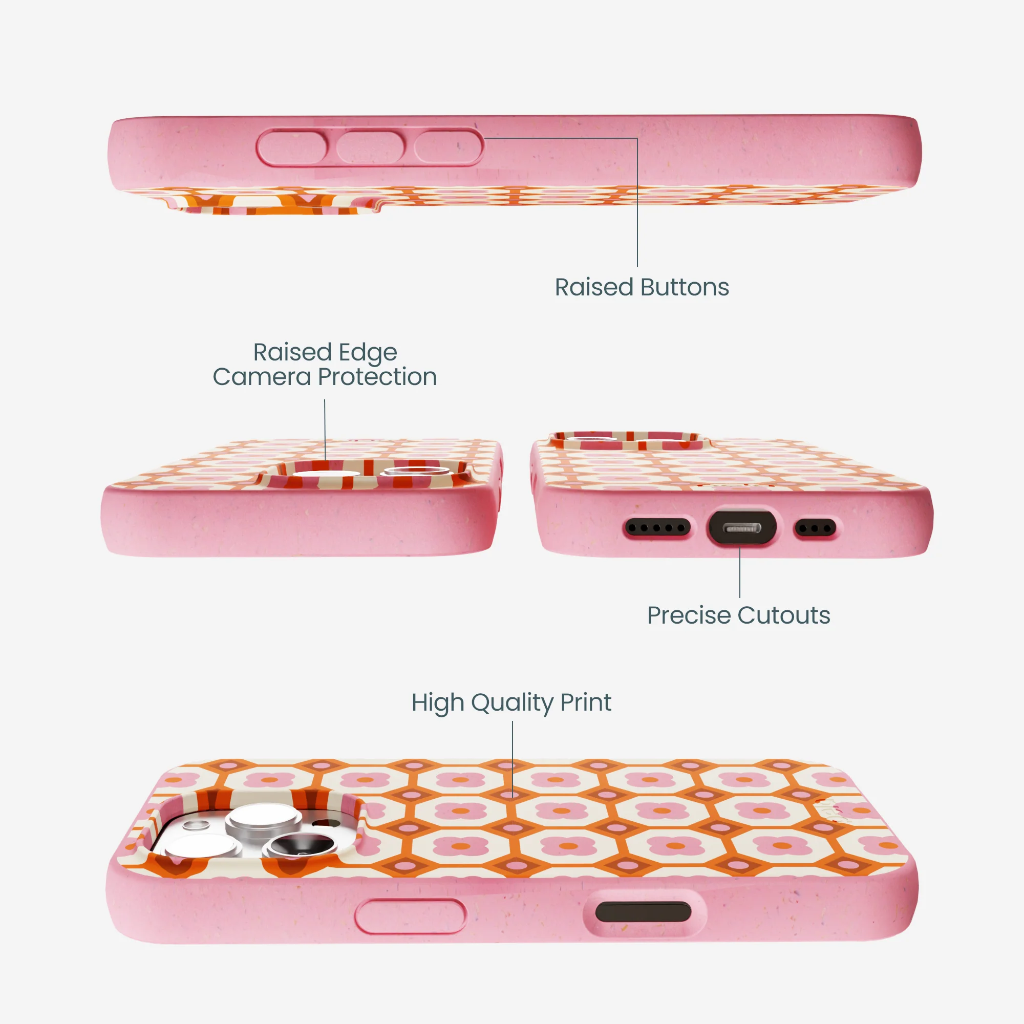Bubblegum Pink Retro Tiles iPhone 16 Pro Max Case - Image 3