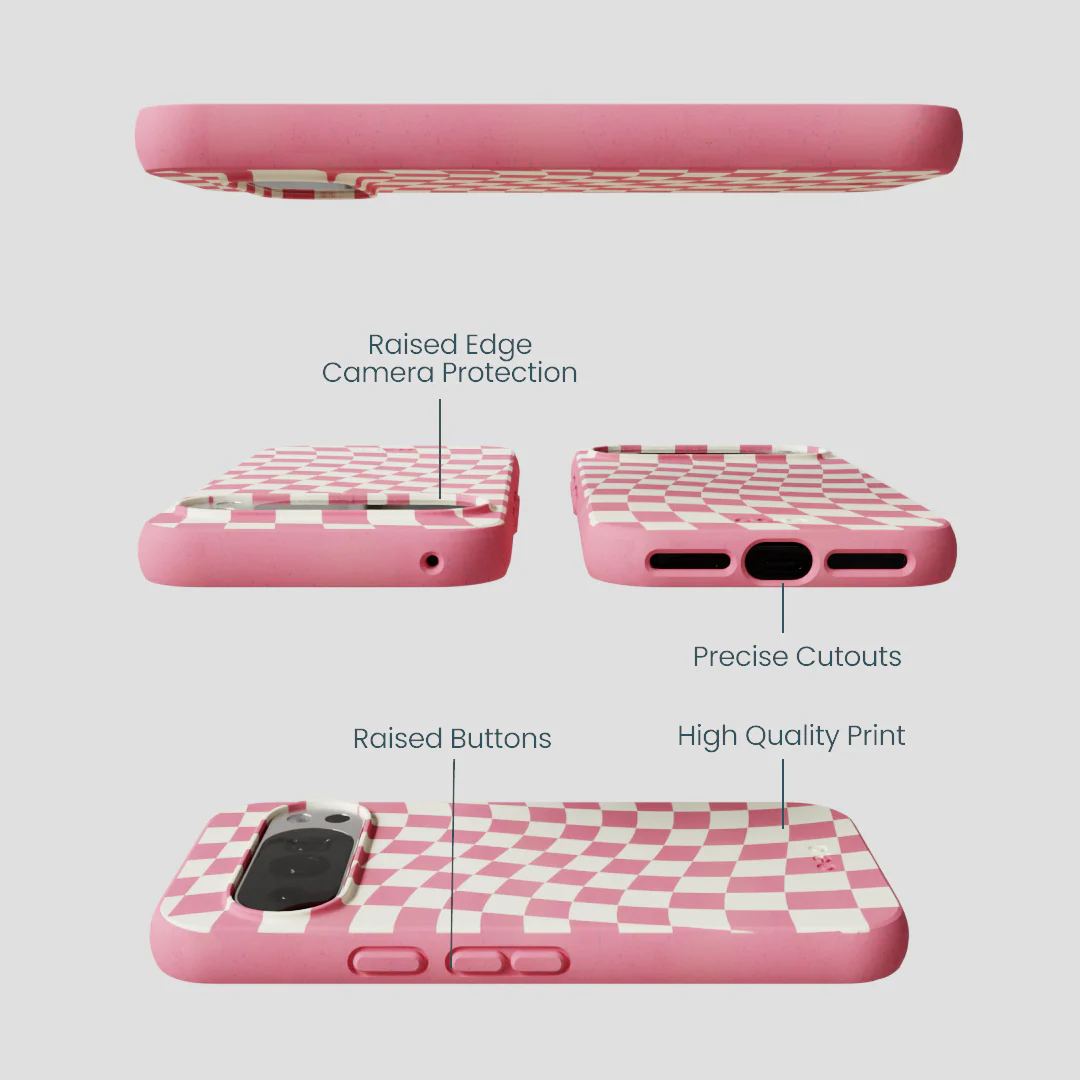 Bubblegum Pink Warped Checkers Google Pixel 10/10 Pro Case - Image 3