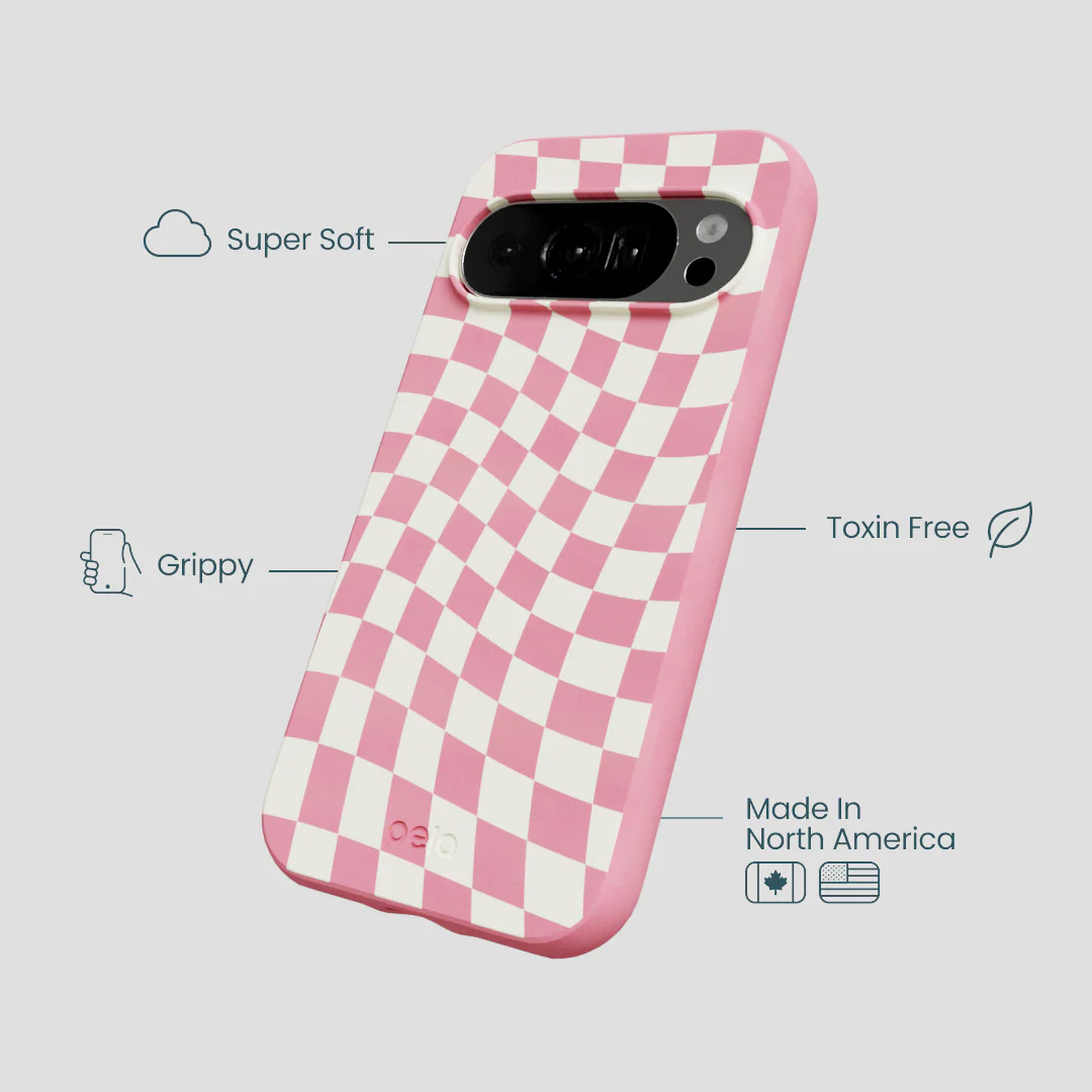 Bubblegum Pink Warped Checkers Google Pixel 10/10 Pro Case - Image 4