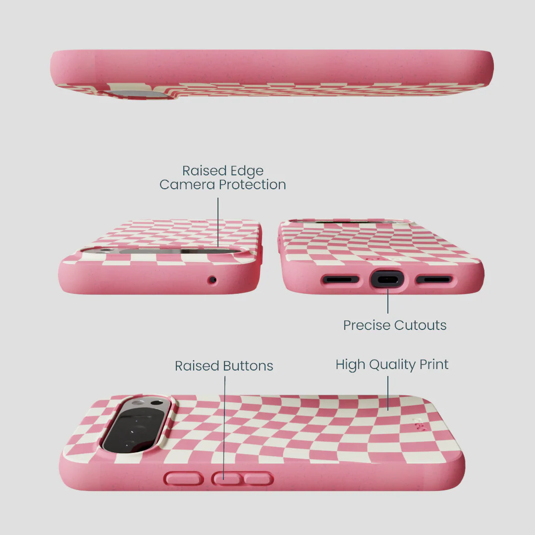 Bubblegum Pink Warped Checkers Google Pixel 10 Pro XL Case - Image 3