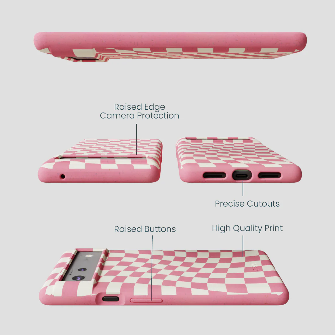 Bubblegum Pink Warped Checkers Google Pixel 6 Case - Image 2