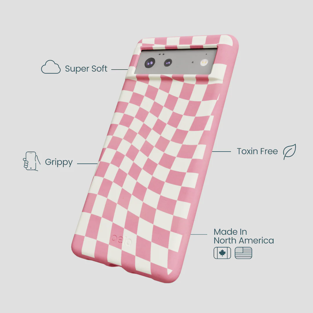 Bubblegum Pink Warped Checkers Google Pixel 6a Case - Image 4