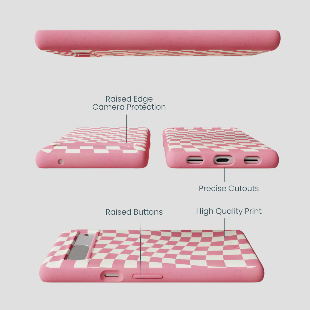 Bubblegum Pink Warped Checkers Google Pixel 7 Case - Image 3