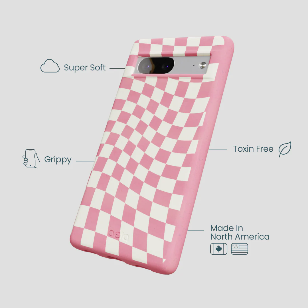 Bubblegum Pink Warped Checkers Google Pixel 7 Case - Image 4
