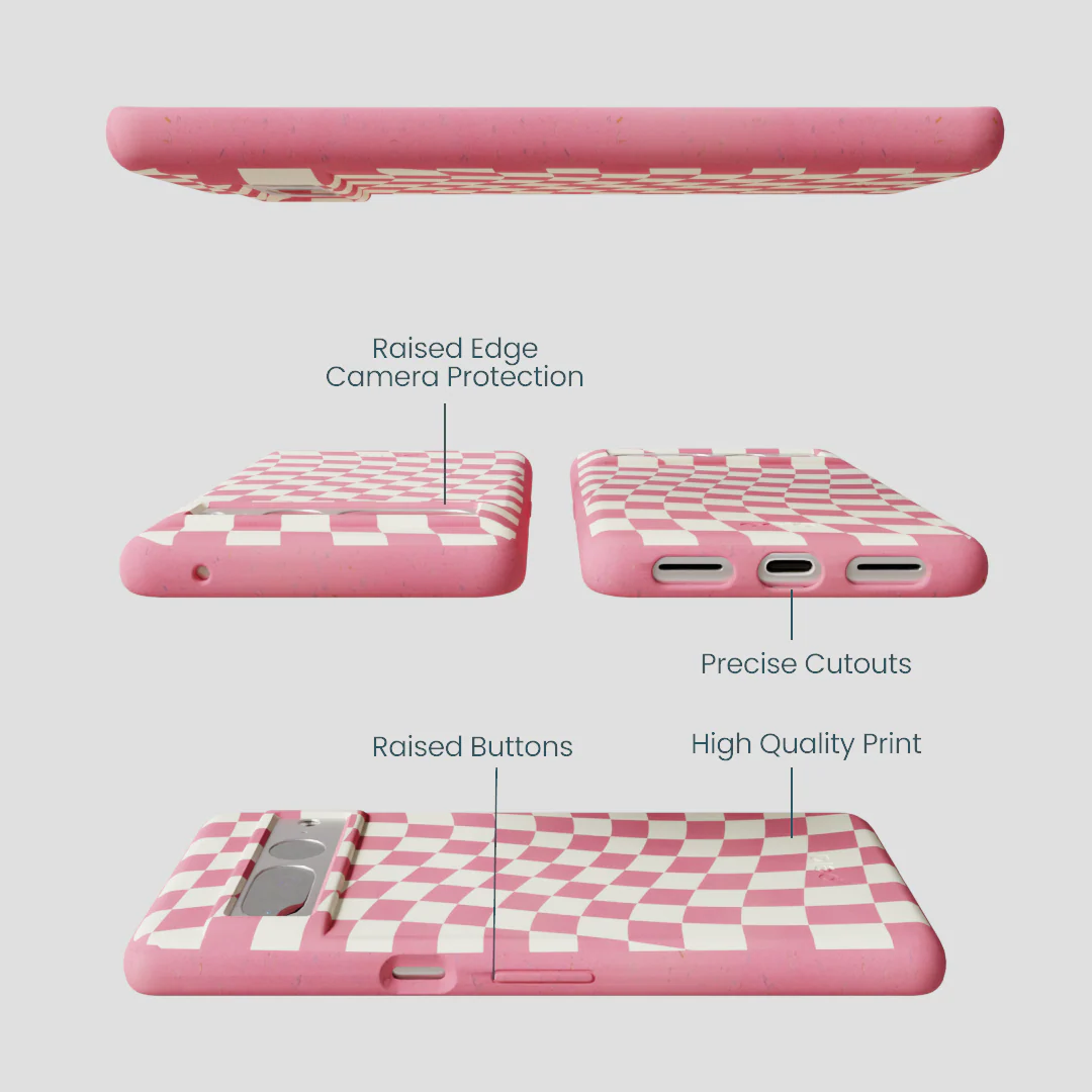 Bubblegum Pink Warped Checkers Google Pixel 7 Pro Case - Image 2