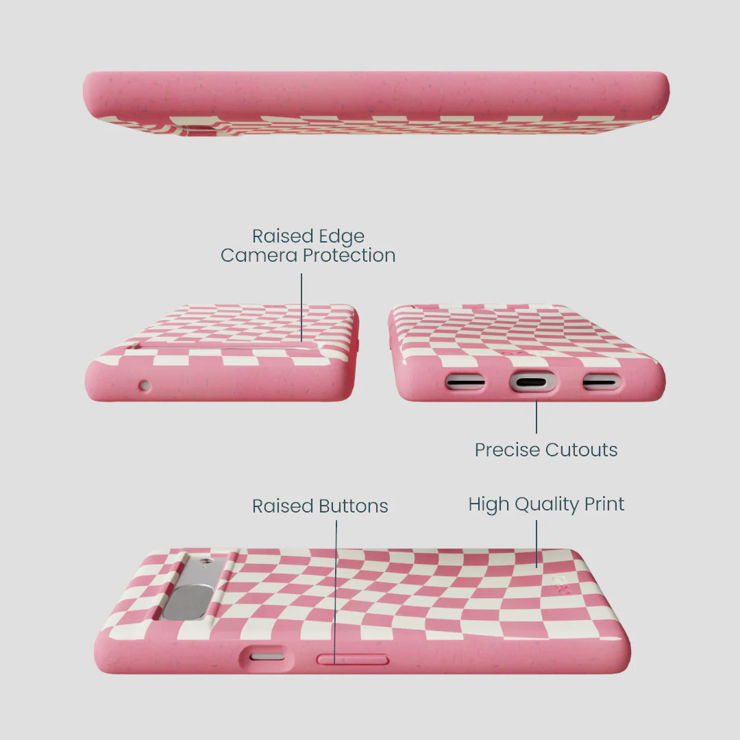 Bubblegum Pink Warped Checkers Google Pixel 7a Case - Image 2