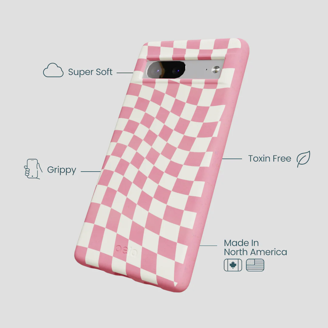 Bubblegum Pink Warped Checkers Google Pixel 7a Case - Image 3