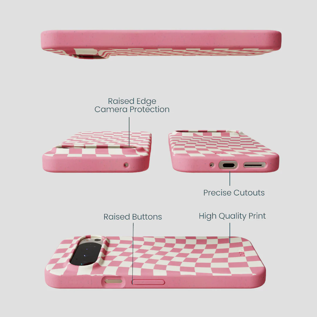 Bubblegum Pink Warped Checkers Google Pixel 9/9 Pro Case - Image 2
