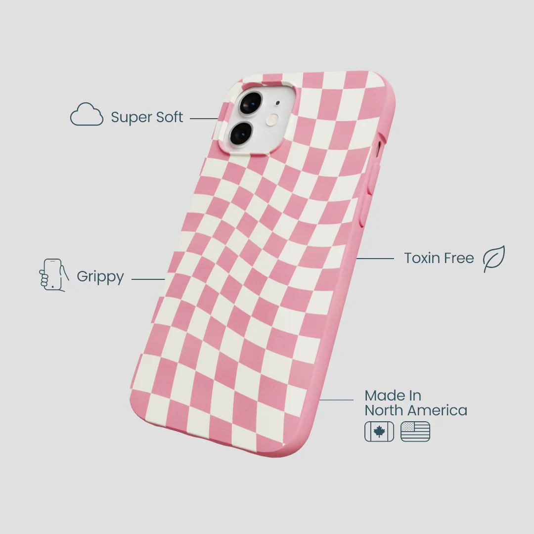 Bubblegum Pink Warped Checkers iPhone 12/ iPhone 12 Pro Case - Image 4