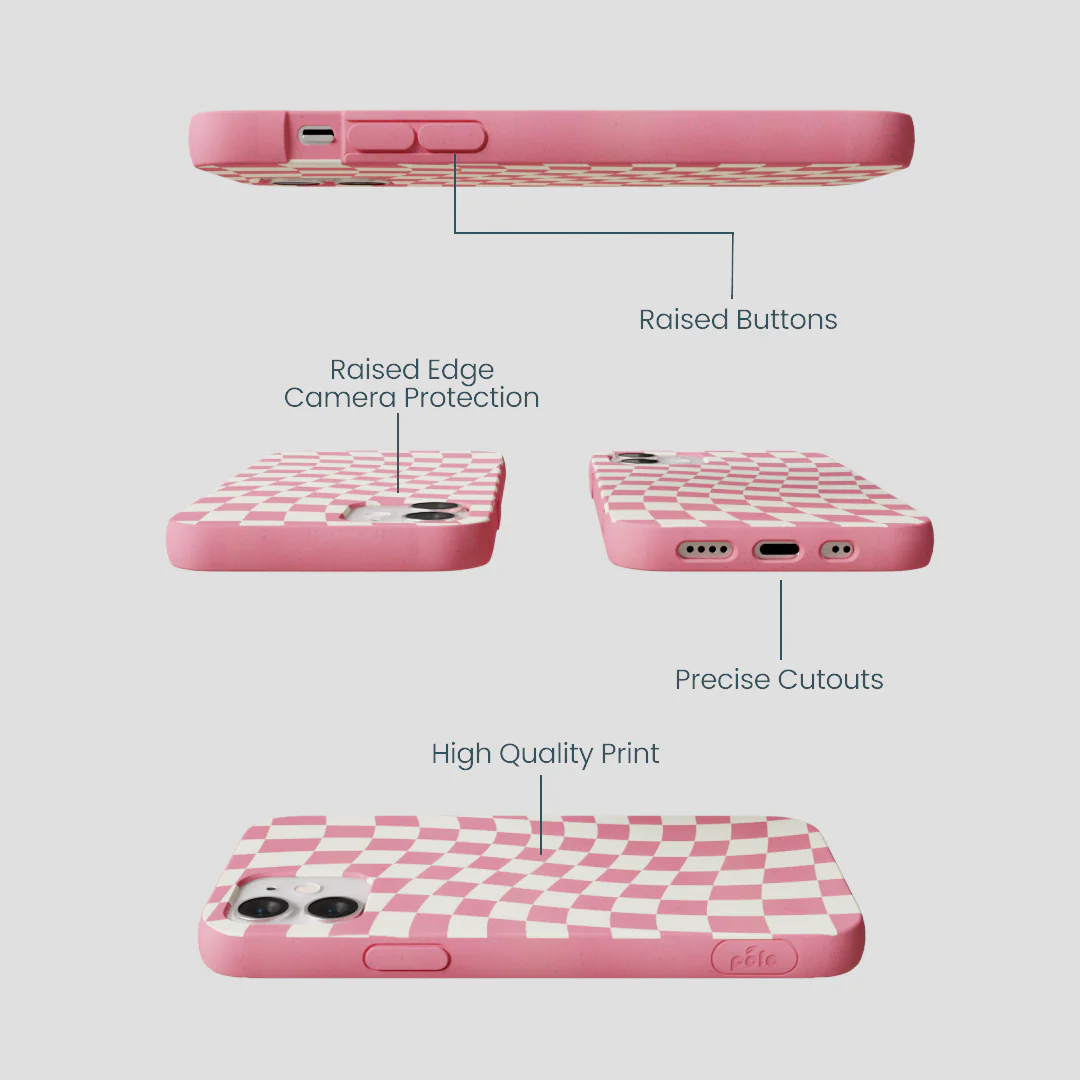 Bubblegum Pink Warped Checkers iPhone 12 Mini Case - Image 3