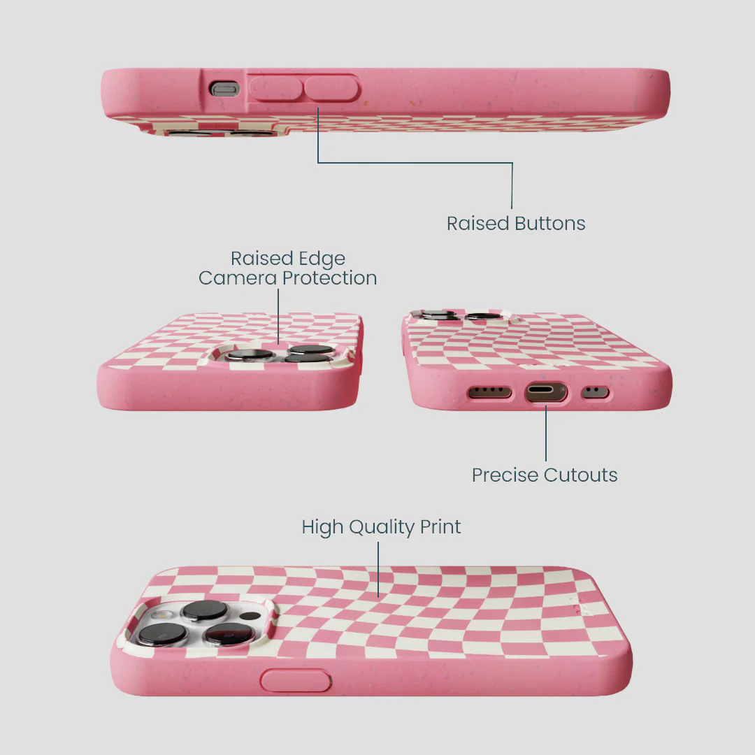 Bubblegum Pink Warped Checkers iPhone 13 Pro Case - Image 3