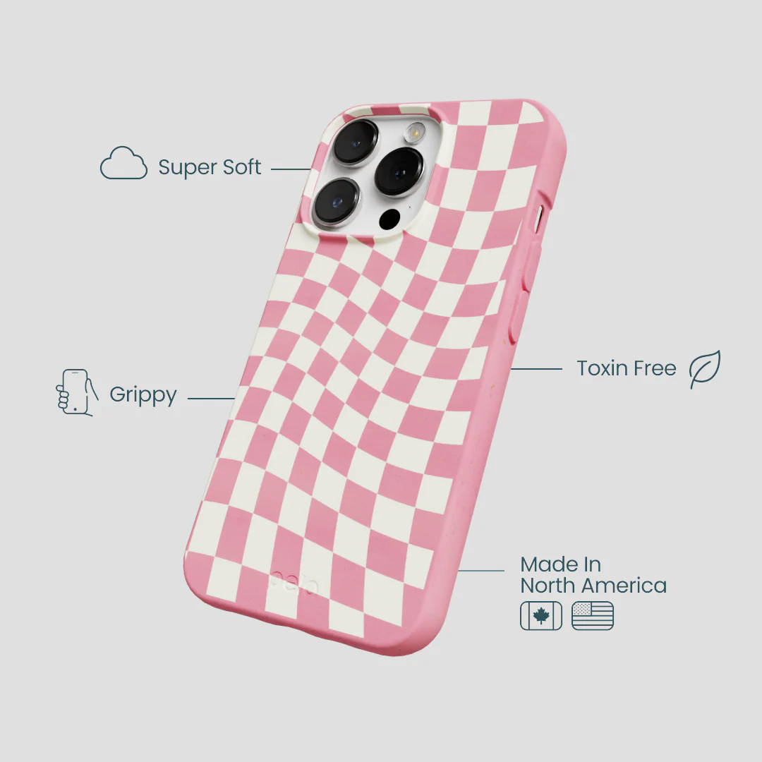 Bubblegum Pink Warped Checkers iPhone 13 Pro Case - Image 4