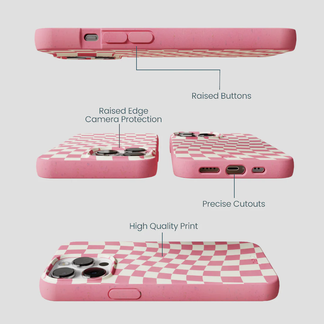 Bubblegum Pink Warped Checkers iPhone 13 Pro Max Case - Image 3
